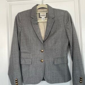 J. Crew Schoolboy Gray Tailored Wool Blazer Gold Buttons Preppy Sz 0 Coat